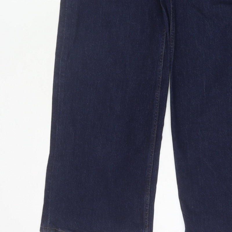 Marks and Spencer Women's Blue UK 10 Long High Rise Wide-Leg Stretch Jeans