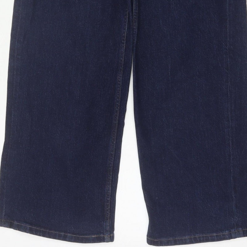 Marks and Spencer Women's Blue UK 10 Long High Rise Wide-Leg Stretch Jeans