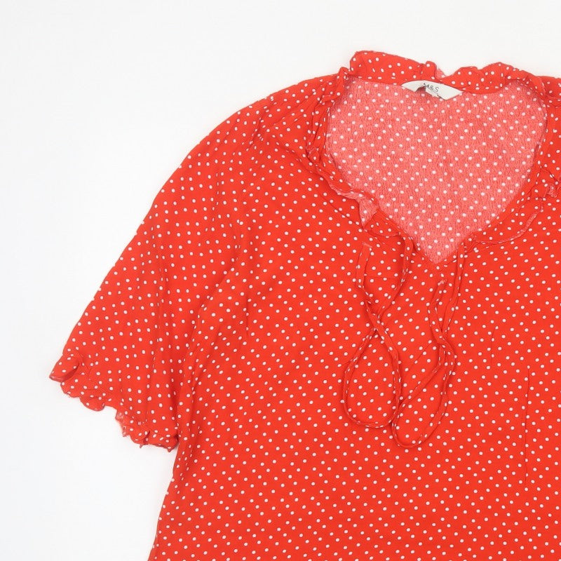 Marks and Spencer Women Red Polka Dot Ruffle V-Neck Blouse Size 12