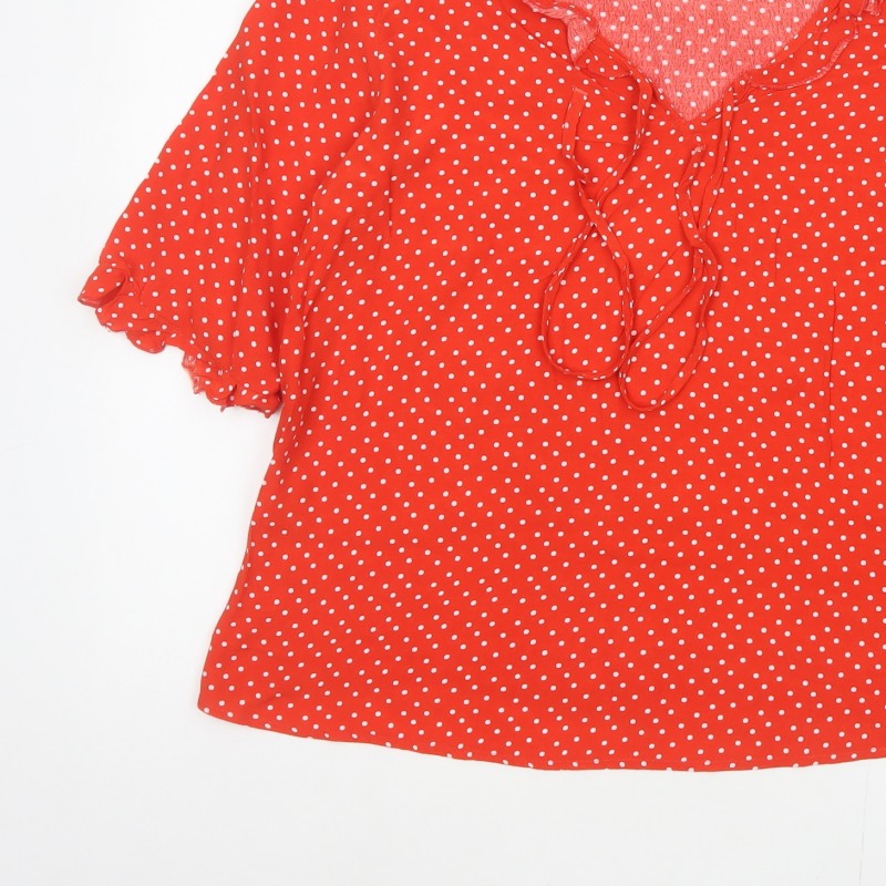 Marks and Spencer Women Red Polka Dot Ruffle V-Neck Blouse Size 12