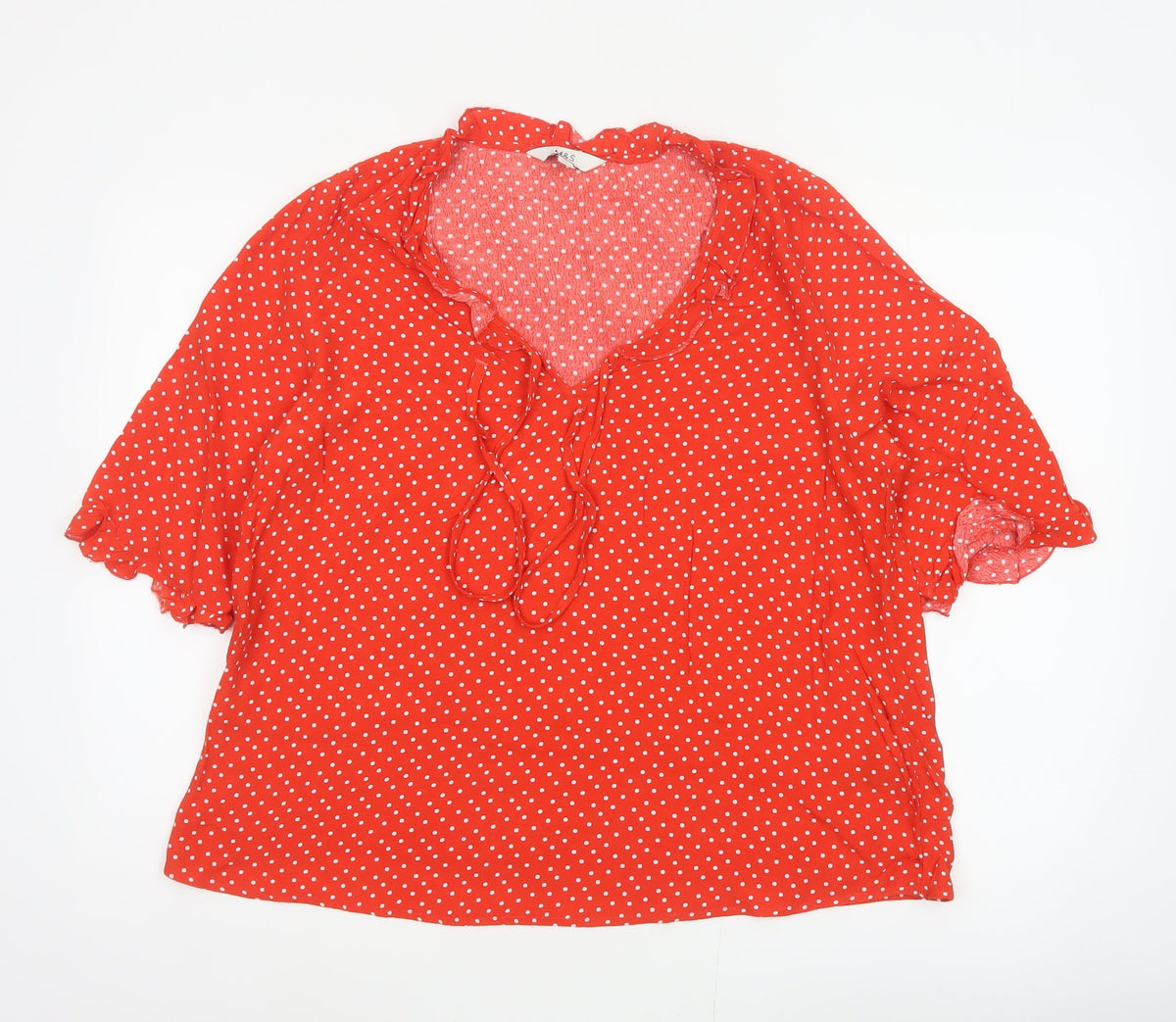 Marks and Spencer Women Red Polka Dot Ruffle V-Neck Blouse Size 12