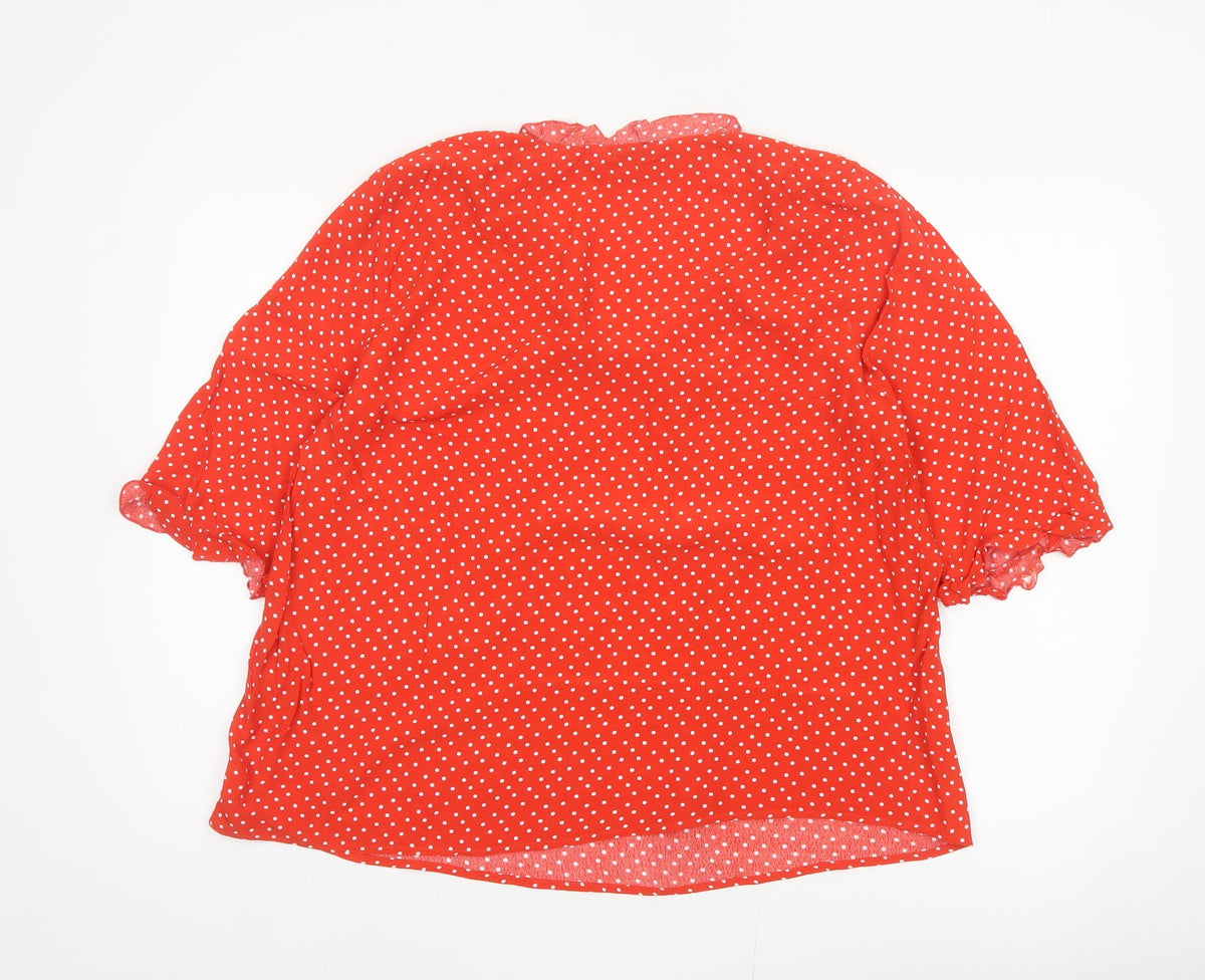 Marks and Spencer Women Red Polka Dot Ruffle V-Neck Blouse Size 12