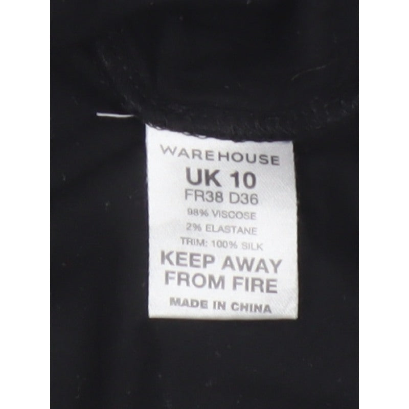 Warehouse Women Black UK 10 Ruffle Sheer Silk Trim Stretch Blouse