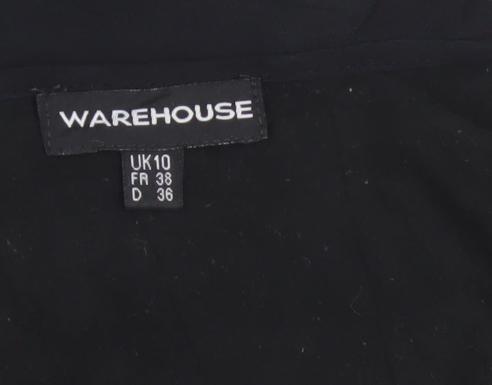 Warehouse Women Black UK 10 Ruffle Sheer Silk Trim Stretch Blouse