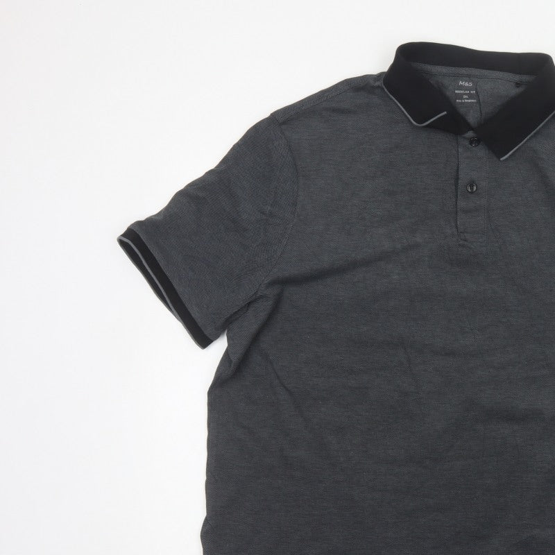 Marks and Spencer Men Grey 2XL Regular Fit Cotton Polo Shirt