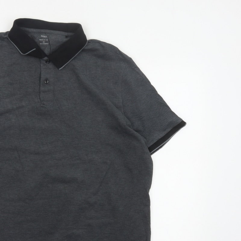 Marks and Spencer Men Grey 2XL Regular Fit Cotton Polo Shirt