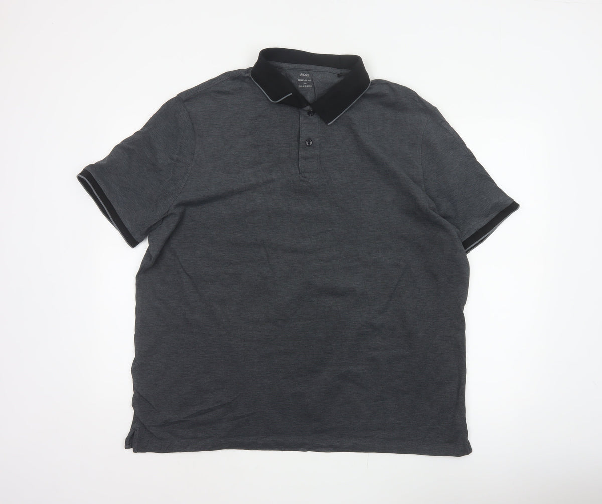 Marks and Spencer Men Grey 2XL Regular Fit Cotton Polo Shirt