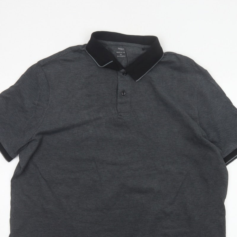 Marks and Spencer Men Grey 2XL Regular Fit Cotton Polo Shirt