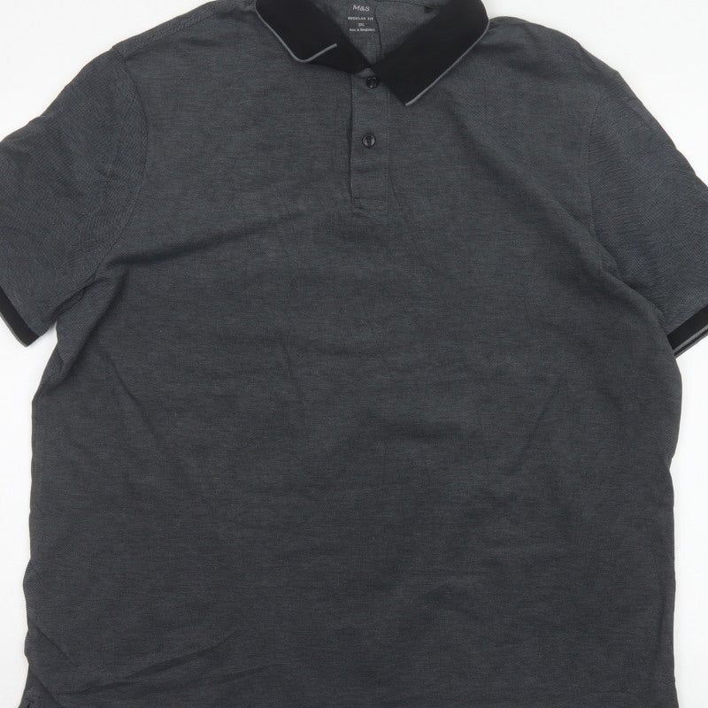 Marks and Spencer Men Grey 2XL Regular Fit Cotton Polo Shirt