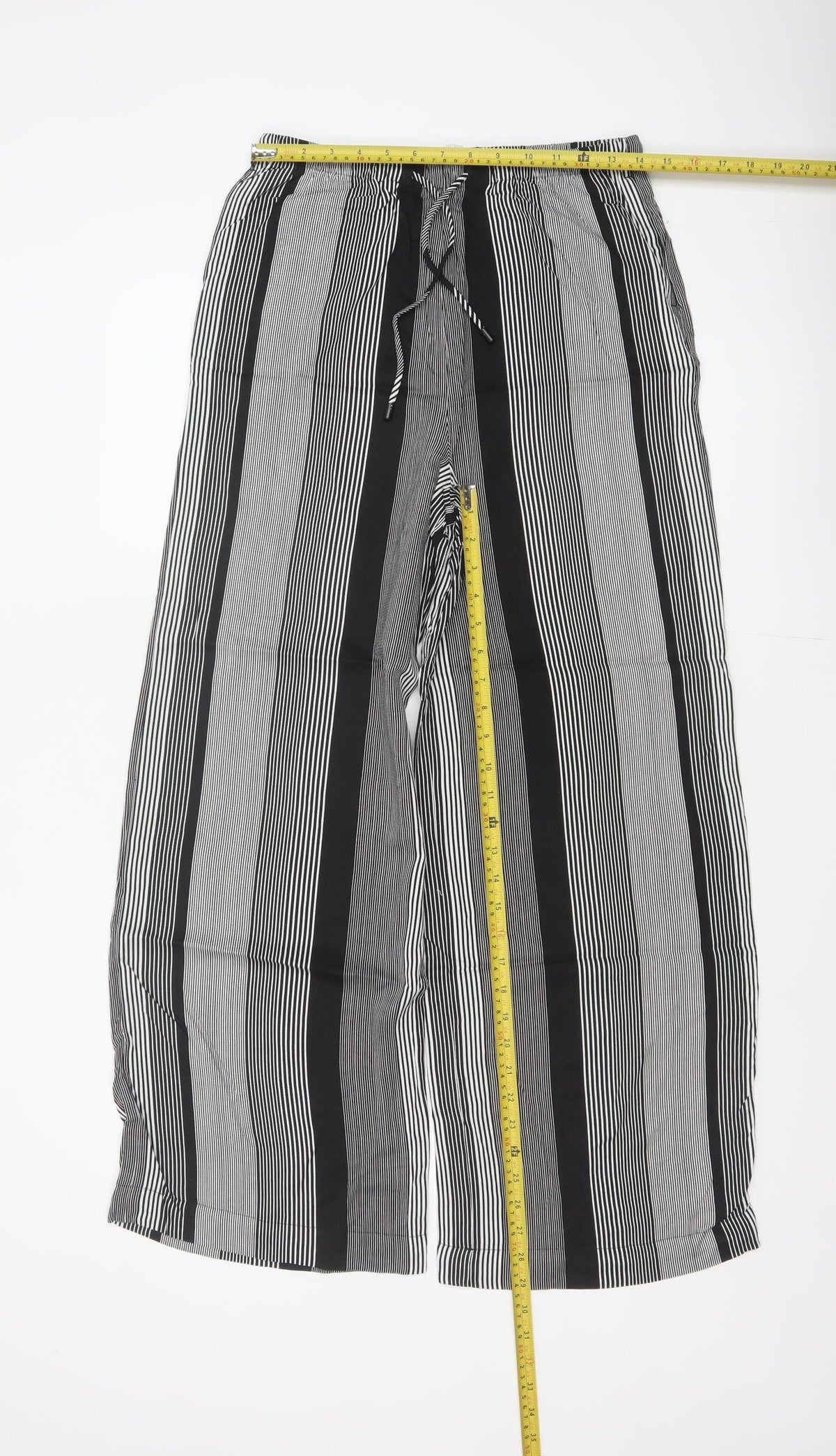 Marks & Spencer Women Black White UK 8 Wide Leg Striped Cropped Trousers