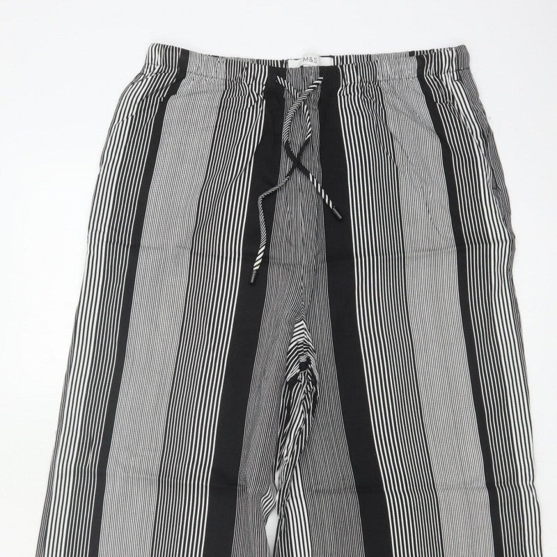 Marks & Spencer Women Black White UK 8 Wide Leg Striped Cropped Trousers