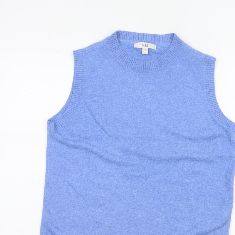 Marks and Spencer Women Blue Size 12 Knit Sleeveless Crew Neck Jumper Vest