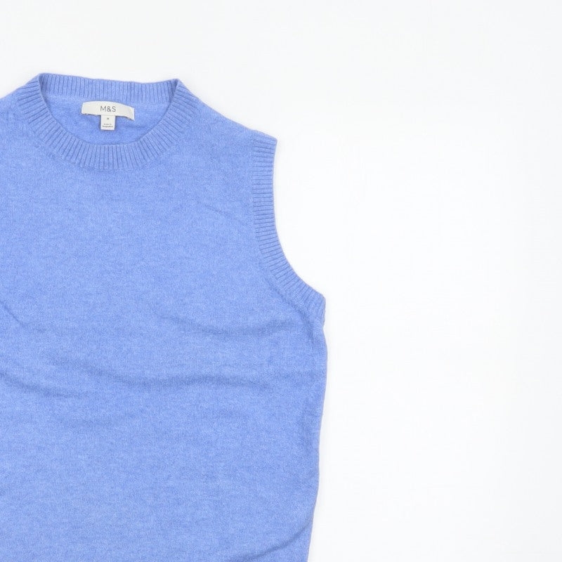 Marks and Spencer Women Blue Size 12 Knit Sleeveless Crew Neck Jumper Vest