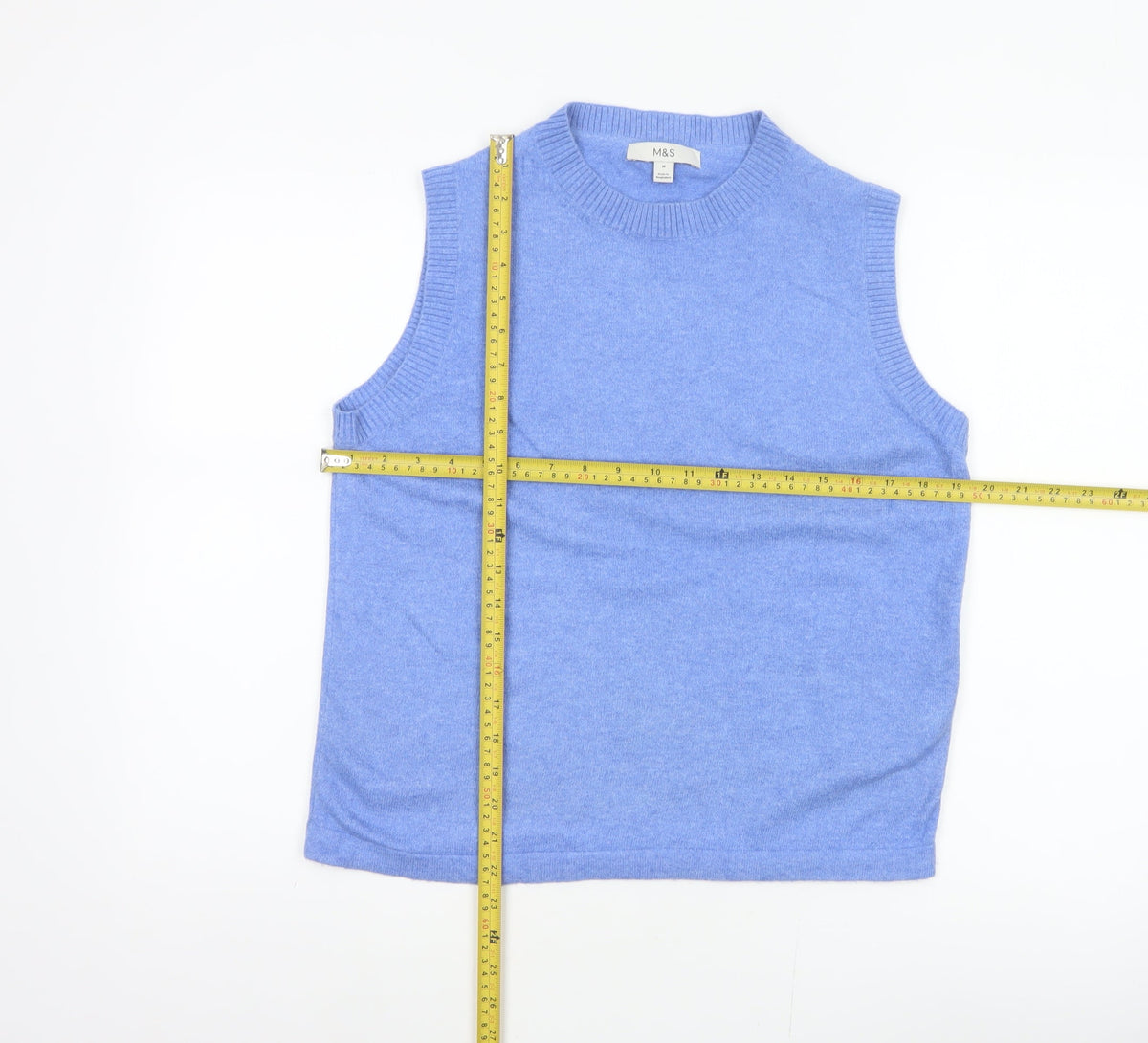 Marks and Spencer Women Blue Size 12 Knit Sleeveless Crew Neck Jumper Vest