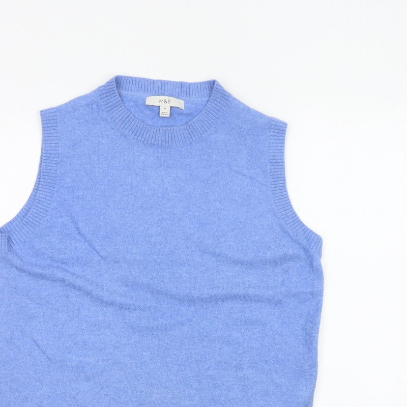 Marks and Spencer Women Blue Size 12 Knit Sleeveless Crew Neck Jumper Vest