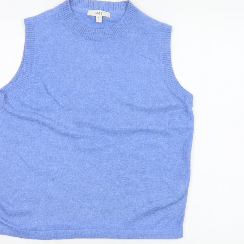 Marks and Spencer Women Blue Size 12 Knit Sleeveless Crew Neck Jumper Vest