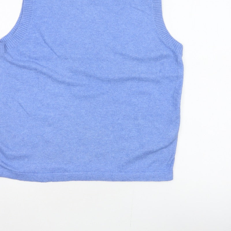 Marks and Spencer Women Blue Size 12 Knit Sleeveless Crew Neck Jumper Vest