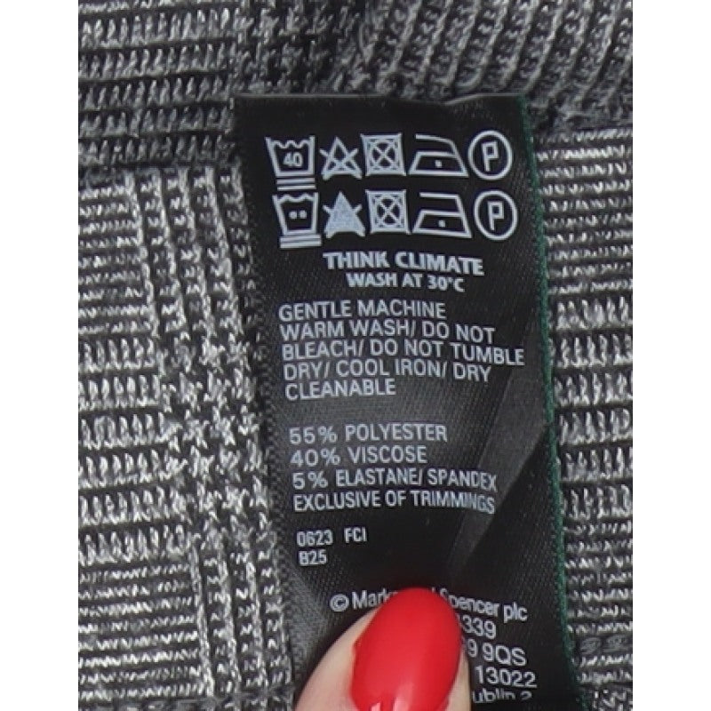 Marks and Spencer Women Grey UK 18 Geometric Tapered Stretch Trousers