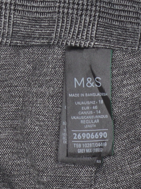 Marks and Spencer Women Grey UK 18 Geometric Tapered Stretch Trousers