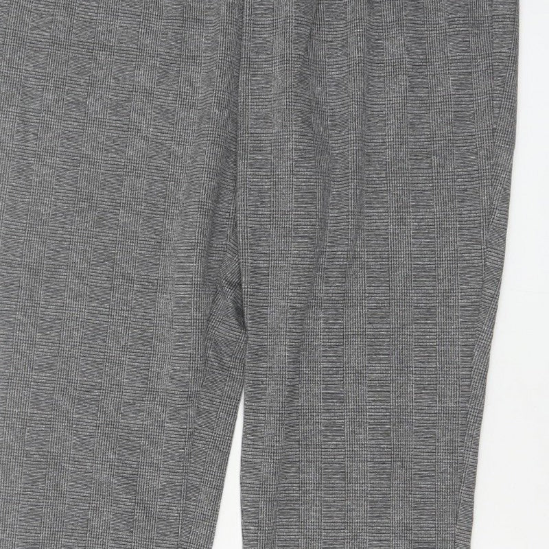 Marks and Spencer Women Grey UK 18 Geometric Tapered Stretch Trousers