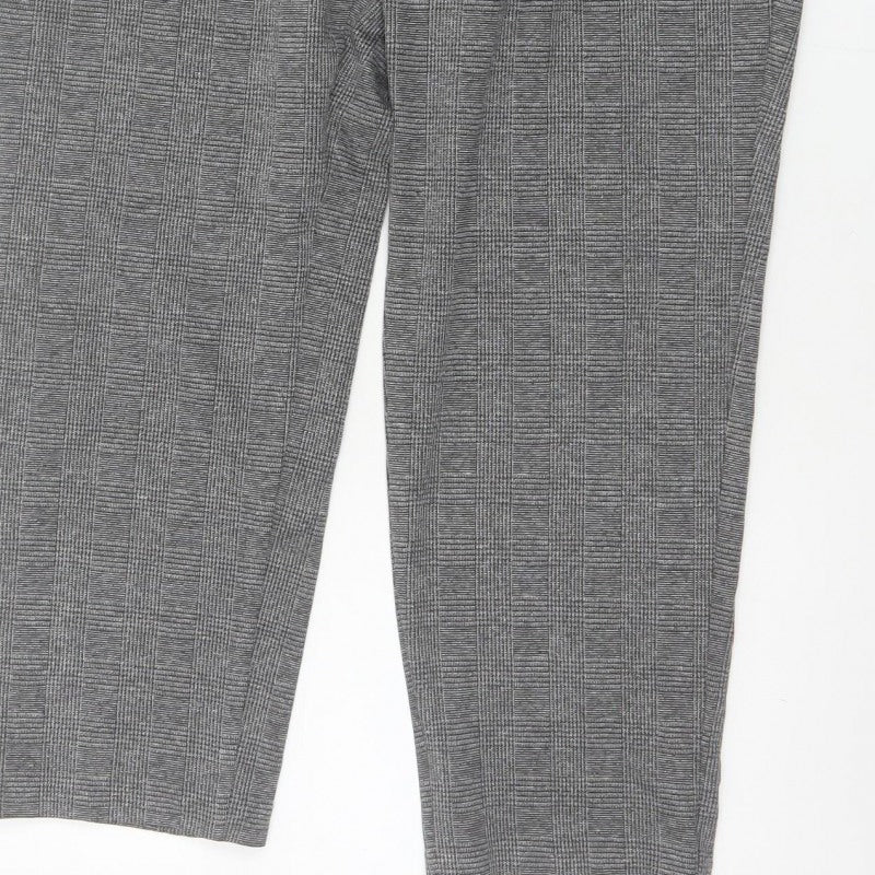 Marks and Spencer Women Grey UK 18 Geometric Tapered Stretch Trousers