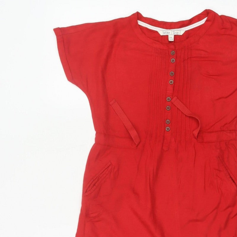 Fat Face Girls Red 10-11 Years Knee Length Shift Dress Pockets Viscose