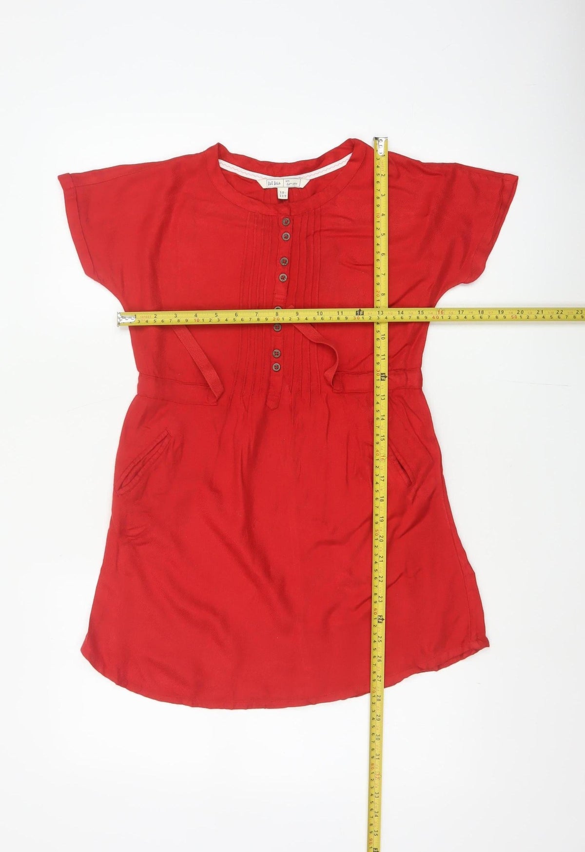 Fat Face Girls Red 10-11 Years Knee Length Shift Dress Pockets Viscose