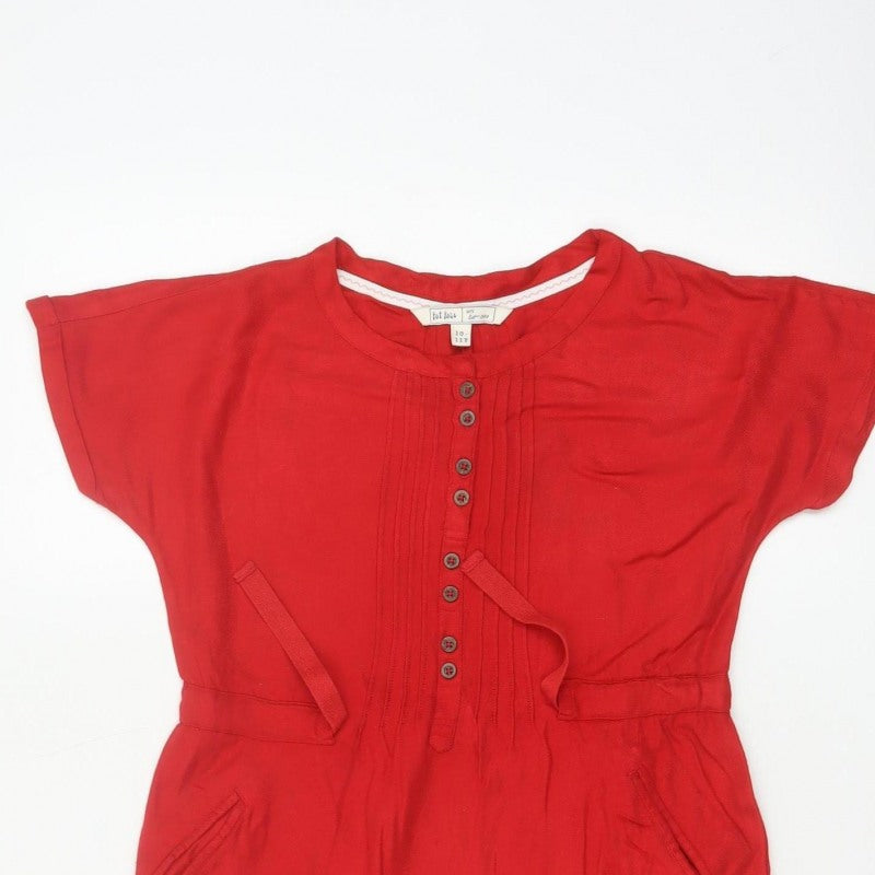 Fat Face Girls Red 10-11 Years Knee Length Shift Dress Pockets Viscose