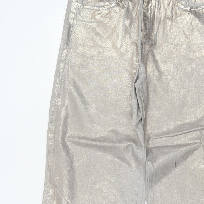 Marks and Spencer Women Silver UK 14 Wide Leg Metallic Jeans