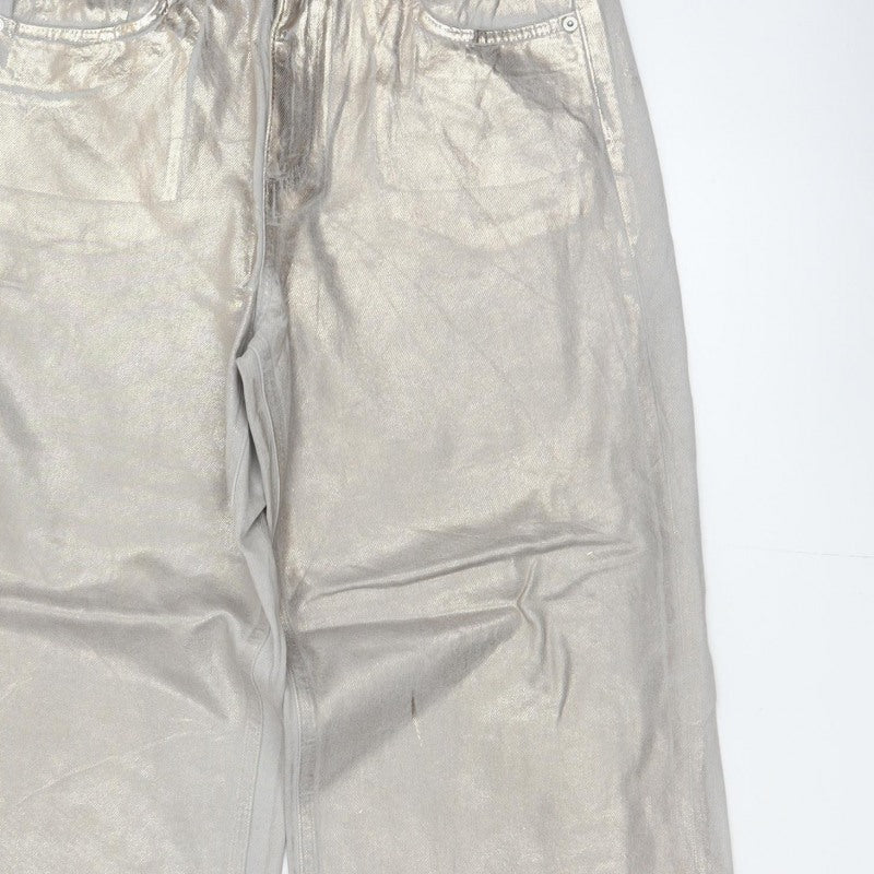 Marks and Spencer Women Silver UK 14 Wide Leg Metallic Jeans