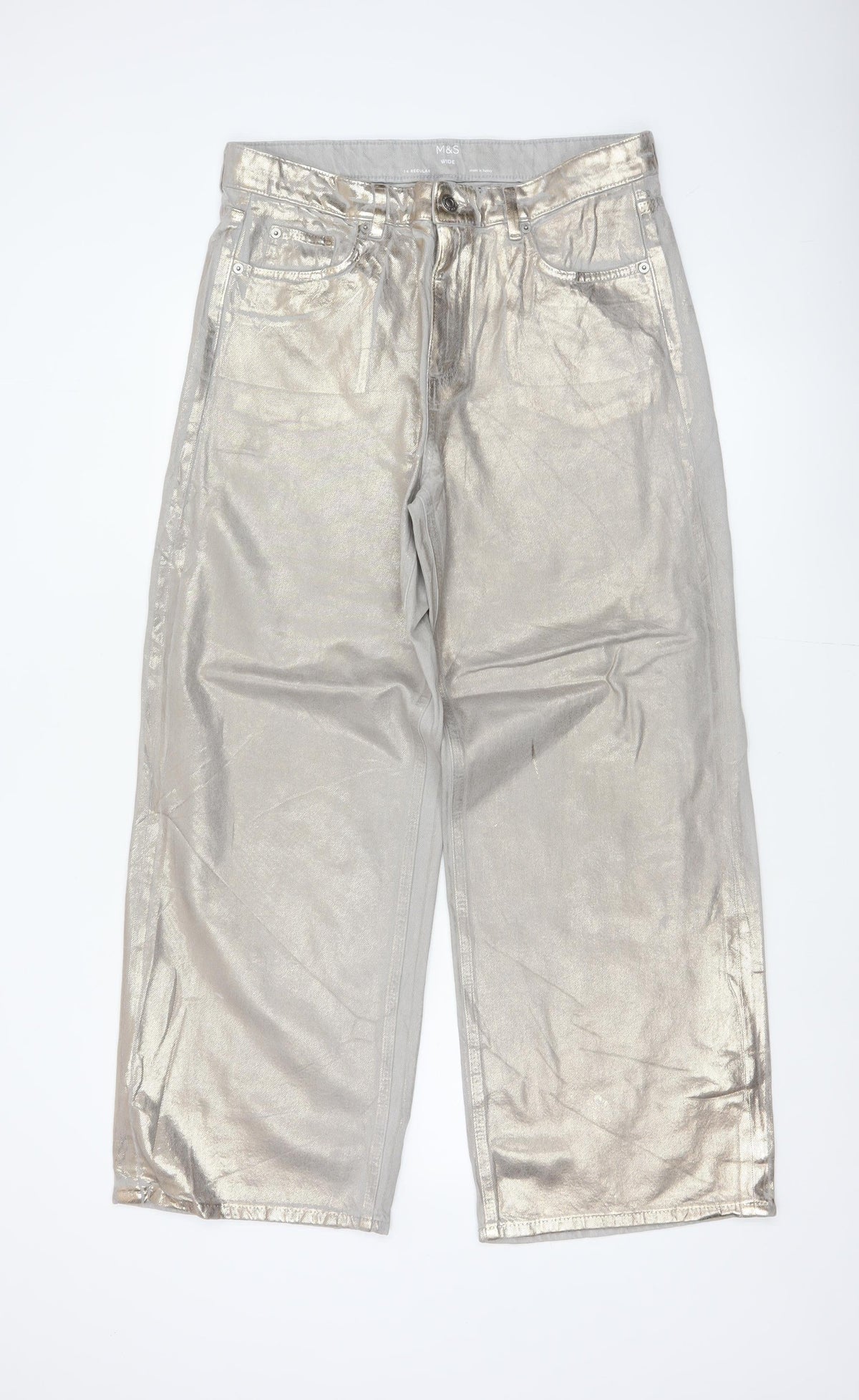 Marks and Spencer Women Silver UK 14 Wide Leg Metallic Jeans