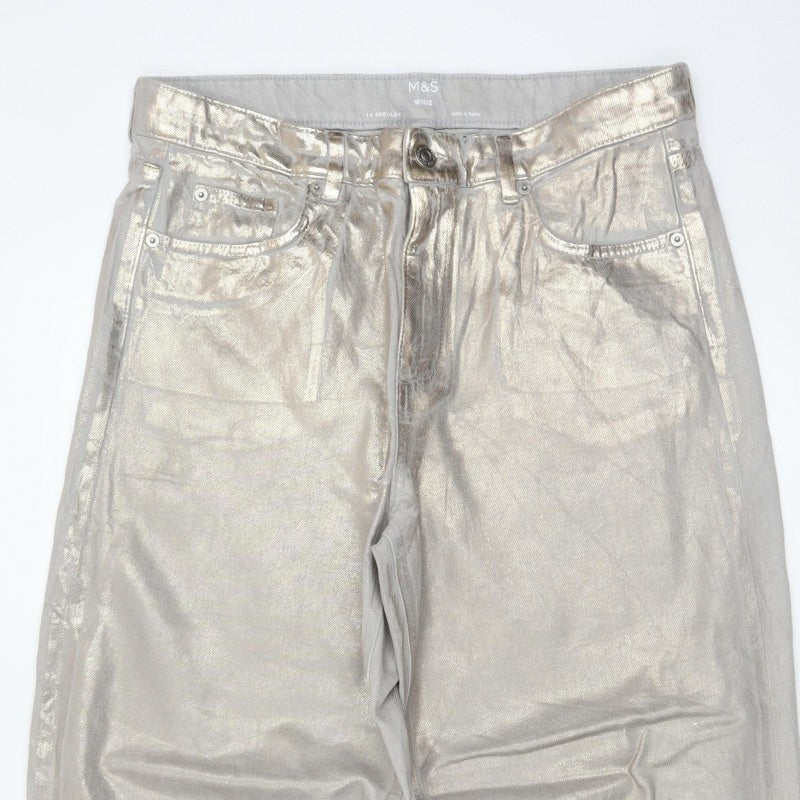 Marks and Spencer Women Silver UK 14 Wide Leg Metallic Jeans