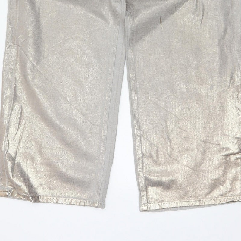 Marks and Spencer Women Silver UK 14 Wide Leg Metallic Jeans