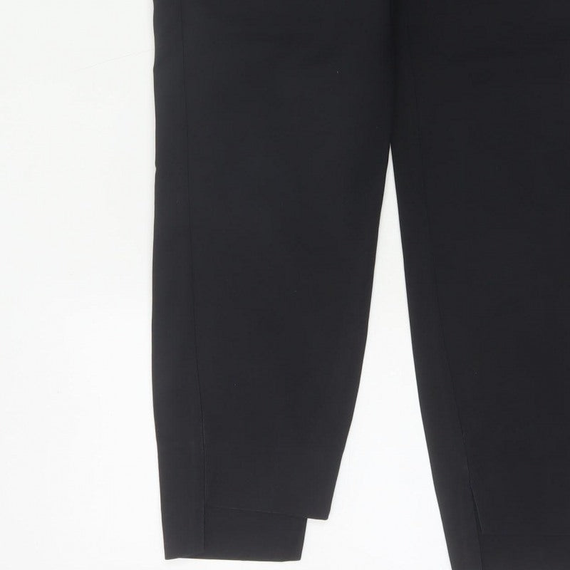 Zara Women Black UK 12 Tapered Ankle Smart Trousers Cotton Blend