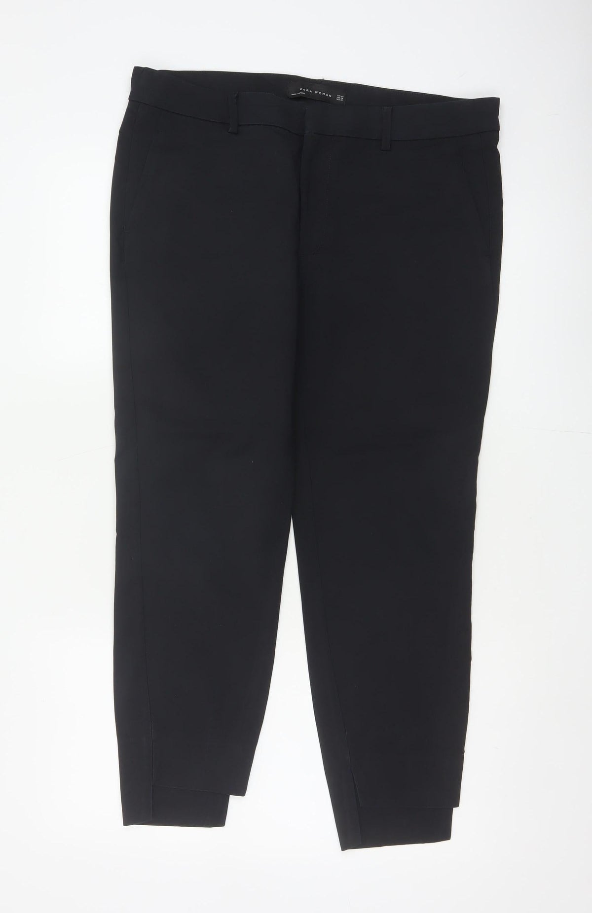 Zara Women Black UK 12 Tapered Ankle Smart Trousers Cotton Blend