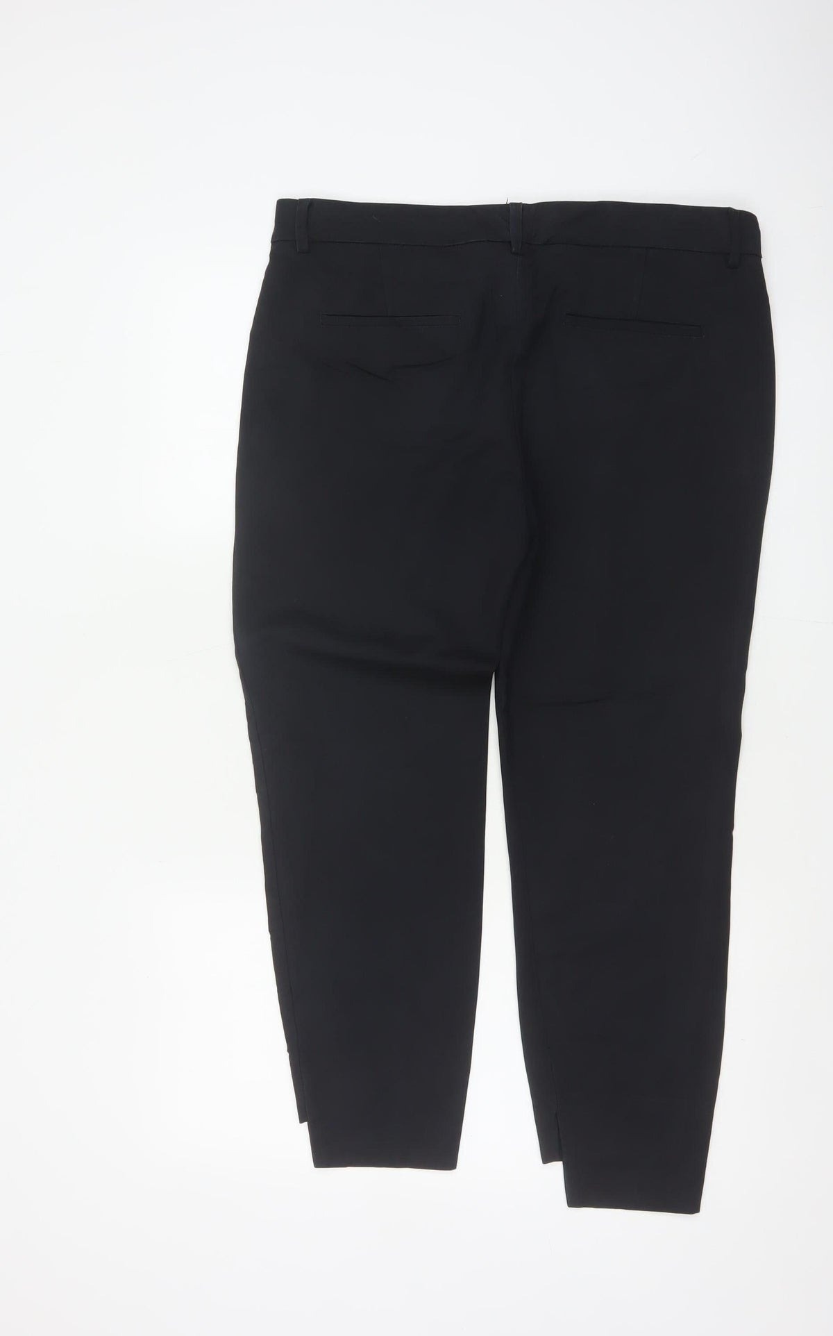 Zara Women Black UK 12 Tapered Ankle Smart Trousers Cotton Blend