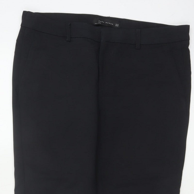 Zara Women Black UK 12 Tapered Ankle Smart Trousers Cotton Blend