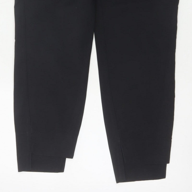 Zara Women Black UK 12 Tapered Ankle Smart Trousers Cotton Blend