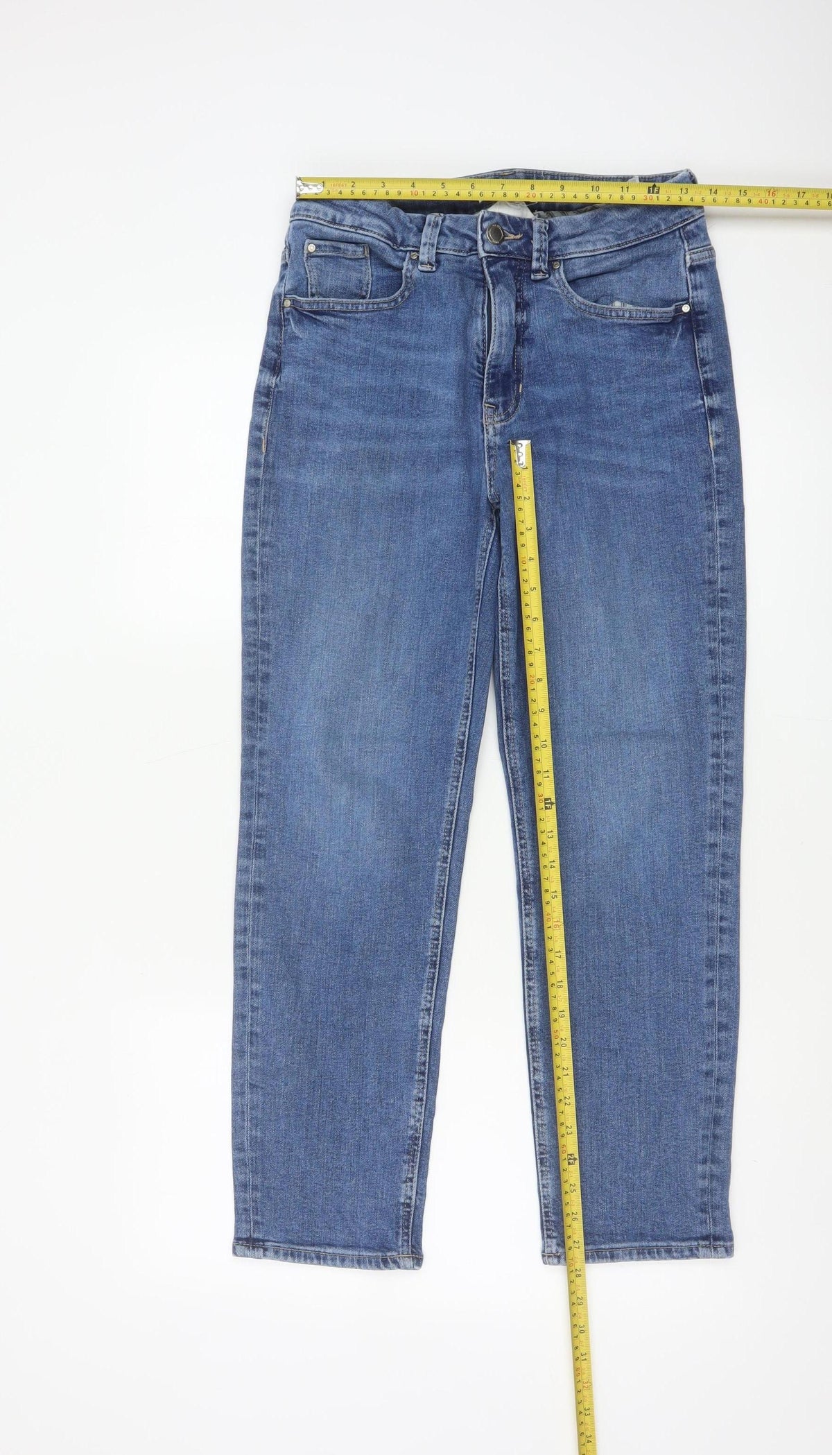 Per Una Women’s Blue UK 12 Short Mid Rise Tapered Stretch Jeans