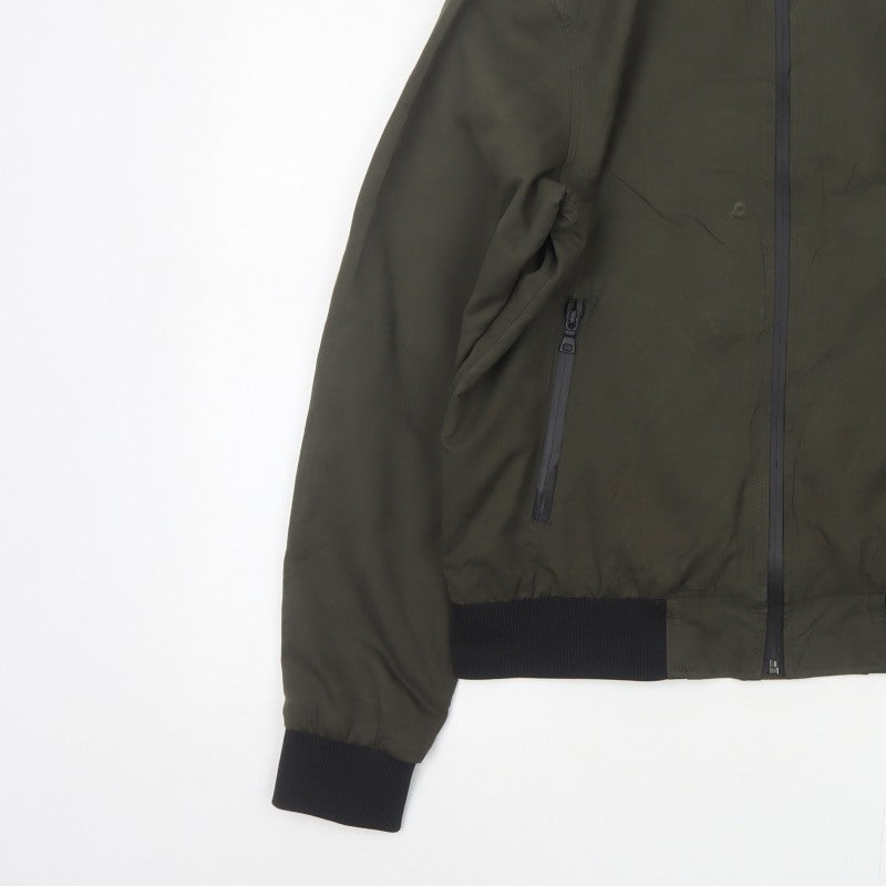 Marks and Spencer Men Green M Bomber Jacket Full Zip Lined