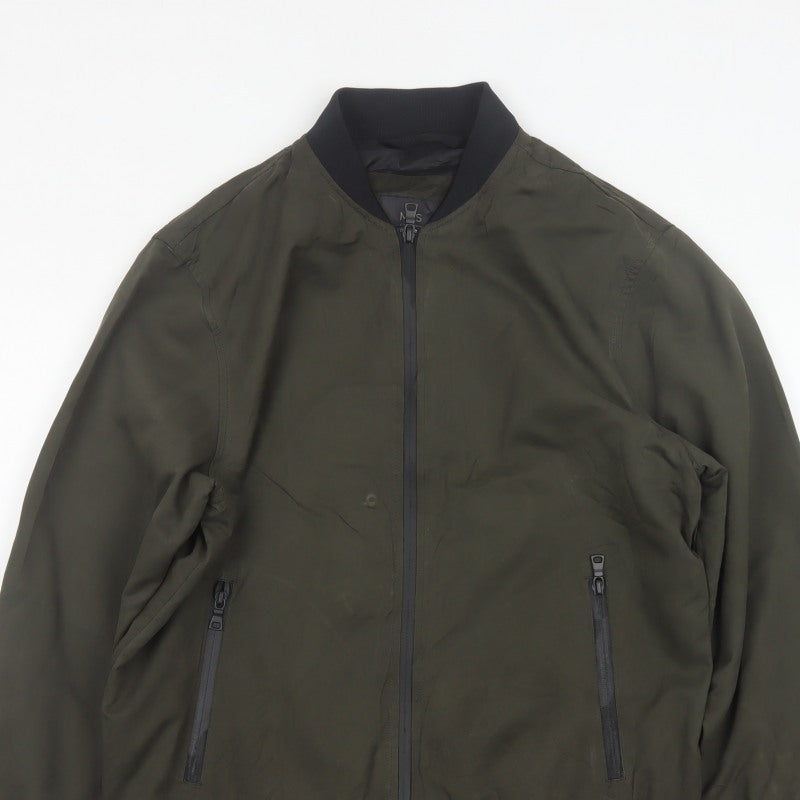 Marks and Spencer Men Green M Bomber Jacket Full Zip Lined