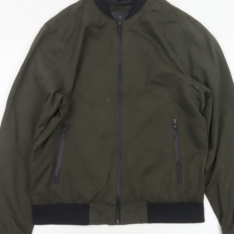 Marks and Spencer Men Green M Bomber Jacket Full Zip Lined