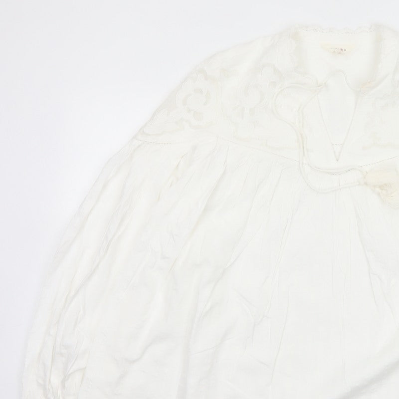 Per Una Women Ivory UK 14 Bohemian Lace Tie Neck Long Sleeve Blouse
