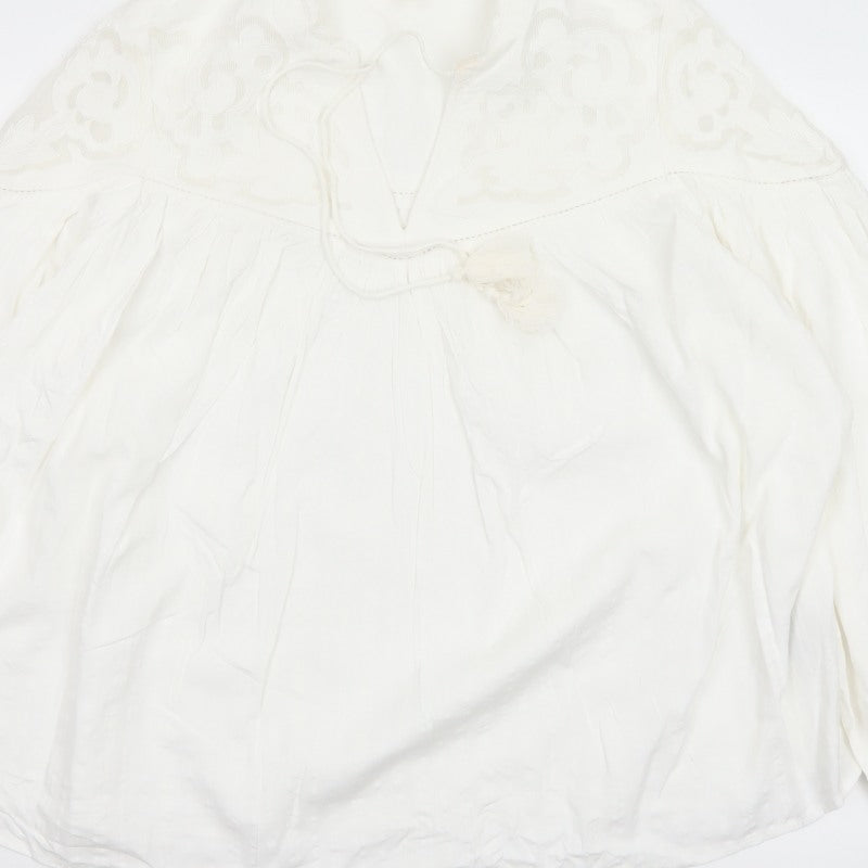 Per Una Women Ivory UK 14 Bohemian Lace Tie Neck Long Sleeve Blouse