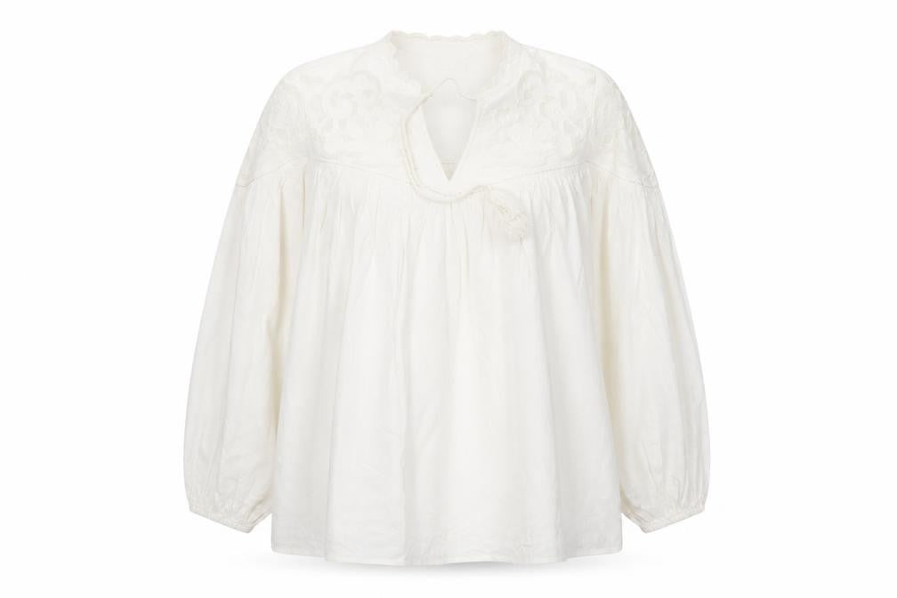 Per Una Women Ivory UK 14 Bohemian Lace Tie Neck Long Sleeve Blouse