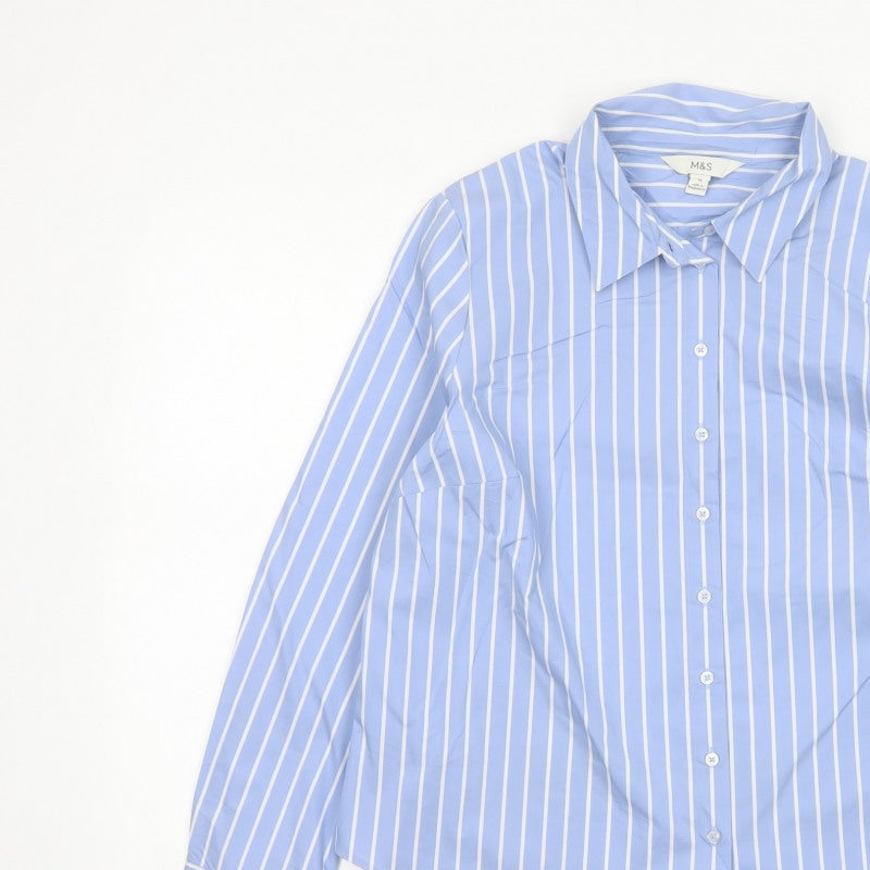 Marks and Spencer Women Blue Stripe Button-Up Shirt UK 16 Long Sleeve