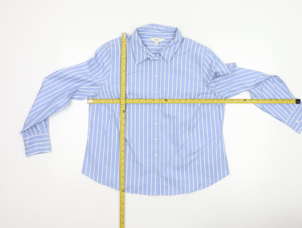 Marks and Spencer Women Blue Stripe Button-Up Shirt UK 16 Long Sleeve