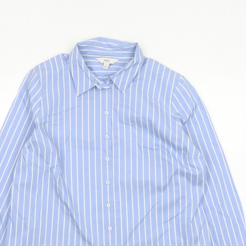 Marks and Spencer Women Blue Stripe Button-Up Shirt UK 16 Long Sleeve