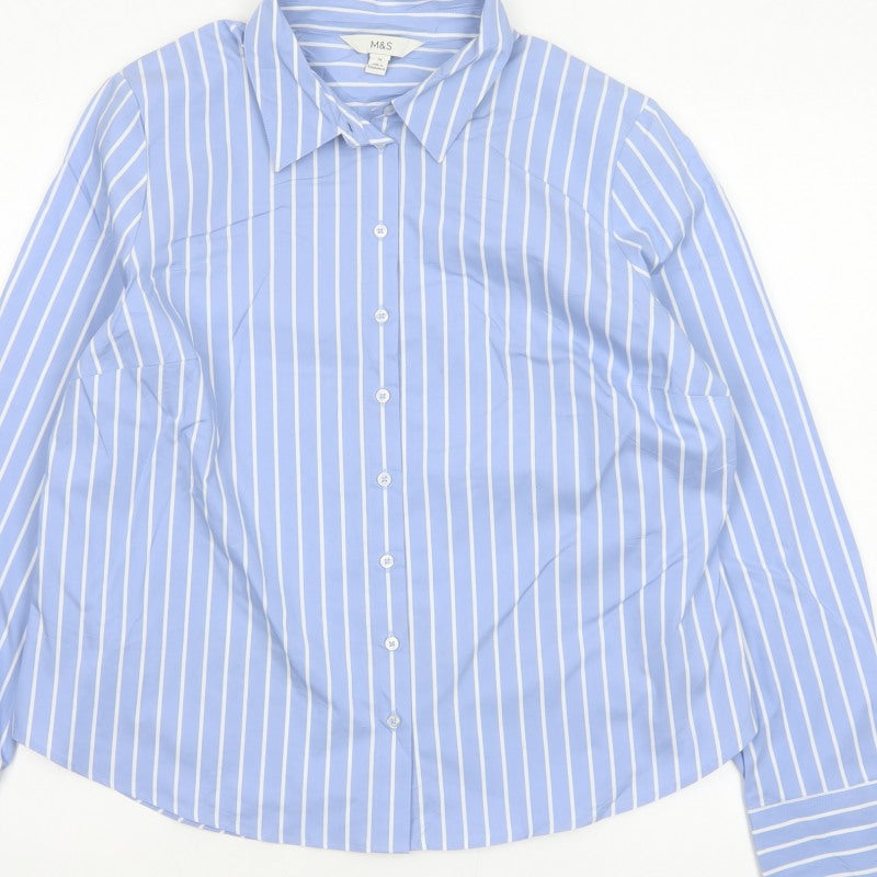 Marks and Spencer Women Blue Stripe Button-Up Shirt UK 16 Long Sleeve