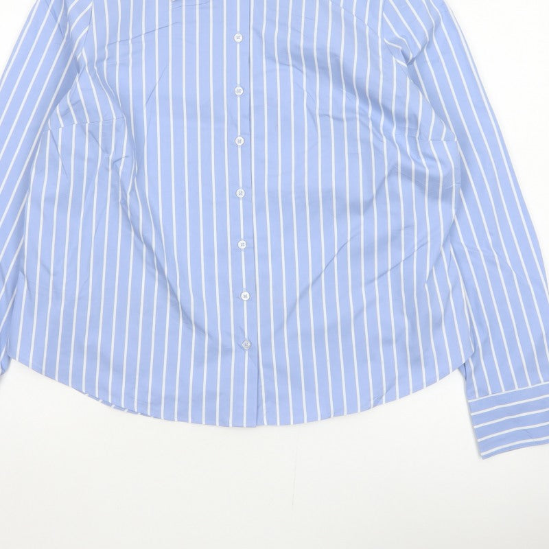 Marks and Spencer Women Blue Stripe Button-Up Shirt UK 16 Long Sleeve